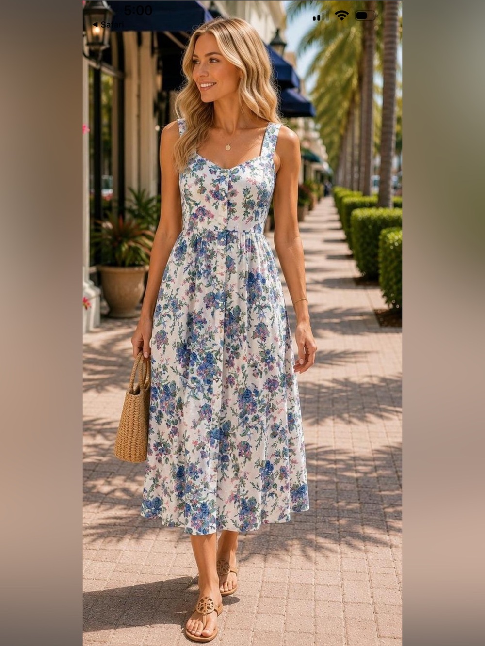 J. Crew Cream Floral Button-Front Sundress with Blue & Pink Blooms